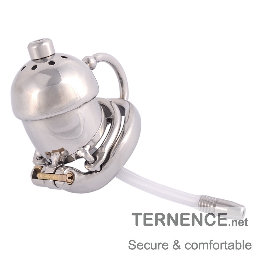 TERNENCE Male Chastity Cage Device Restraint Men Bondage Fetish with Catheter and Anti-Off Ring