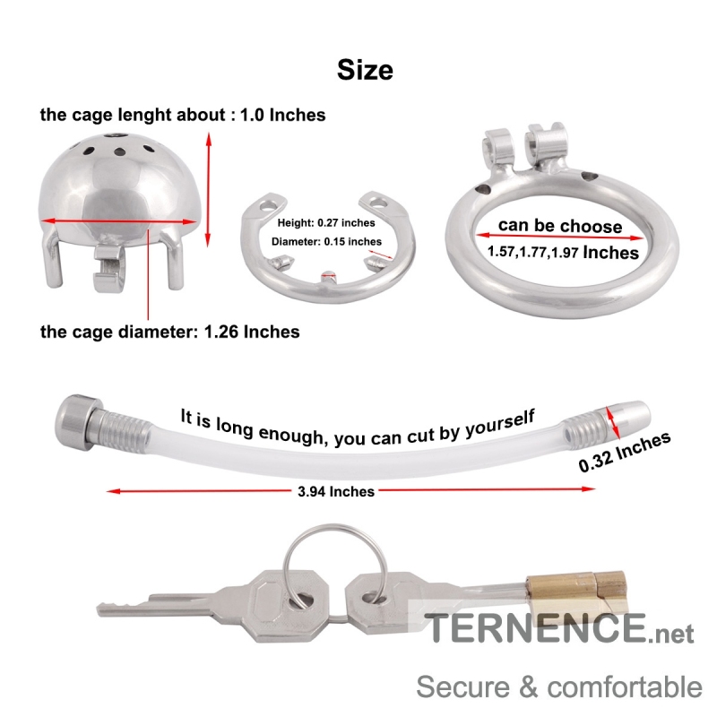 TERNENCE Super Small Male Chastity Cage Virginity Lock Cock Cage with Urethral Tube and Anti-Off Ring