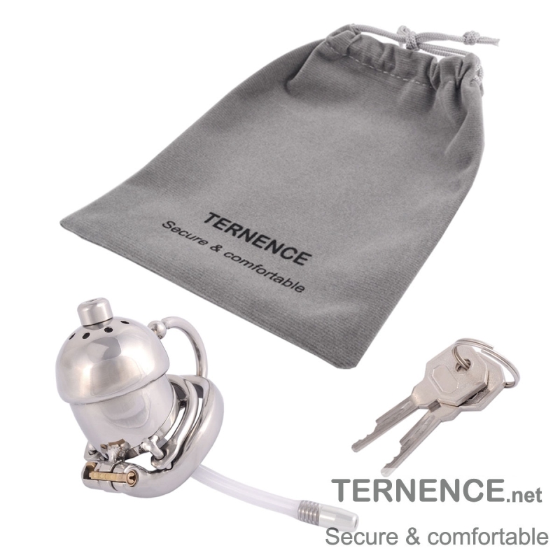 TERNENCE Male Chastity Cage Device Restraint Men Bondage Fetish with Catheter and Anti-Off Ring