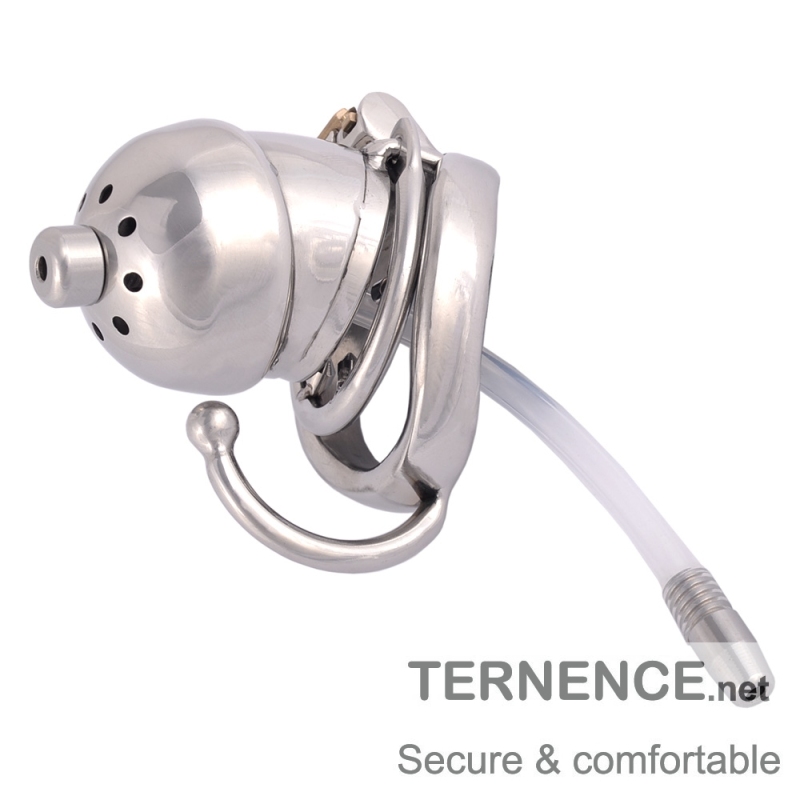 TERNENCE Male Chastity Cage Device Restraint Men Bondage Fetish with Catheter and Anti-Off Ring