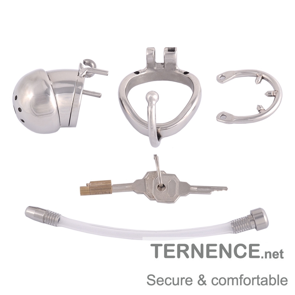 TERNENCE Male Chastity Cage Device Restraint Men Bondage Fetish with Catheter and Anti-Off Ring