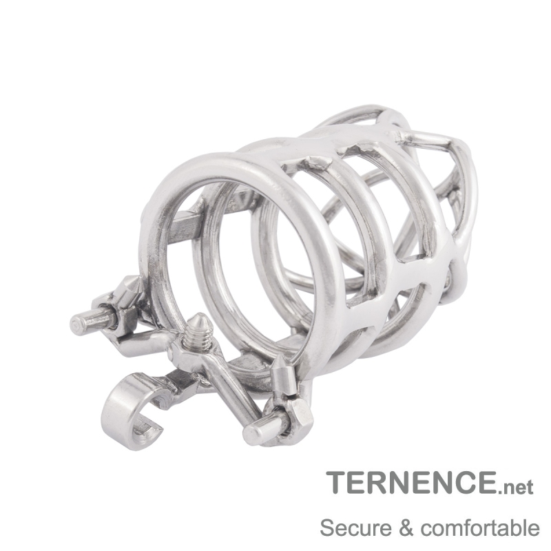 TERNENCE Men's Virginity Lock Belt Male Chastity Cock Cage Anti-Off Ring (Cage Two Dowel pins Distance: 38mm / 1.50 Inches)