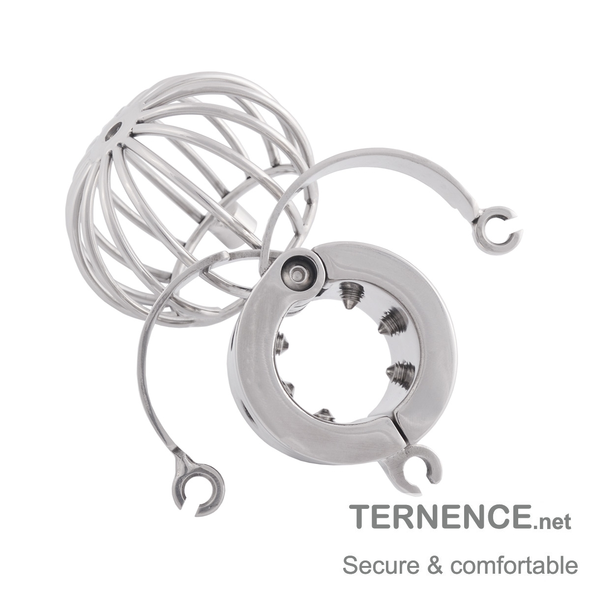 TERNENCE Male Chastity Device Stainless Steel Cage Cock Ring Ball Stretchers