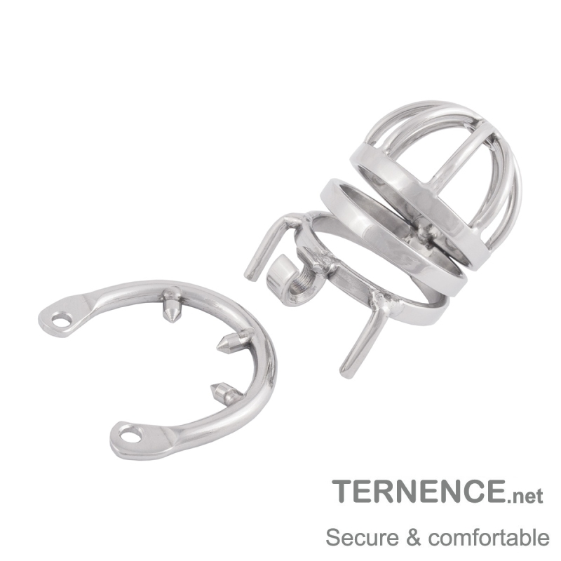 TERNENCE Men's Virginity Lock Belt Male Chastity Cock Cage Anti-Off Ring (Cage Two Dowel pins Distance: 35mm / 1.38 Inches)