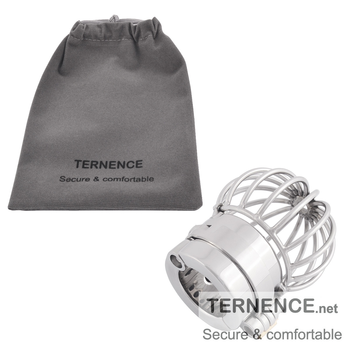 TERNENCE Male Chastity Device Stainless Steel Cage Cock Ring Ball Stretchers
