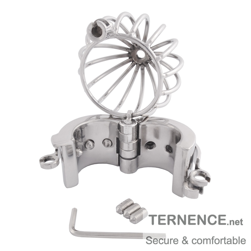 TERNENCE Male Chastity Device Stainless Steel Cage Cock Ring Ball Stretchers