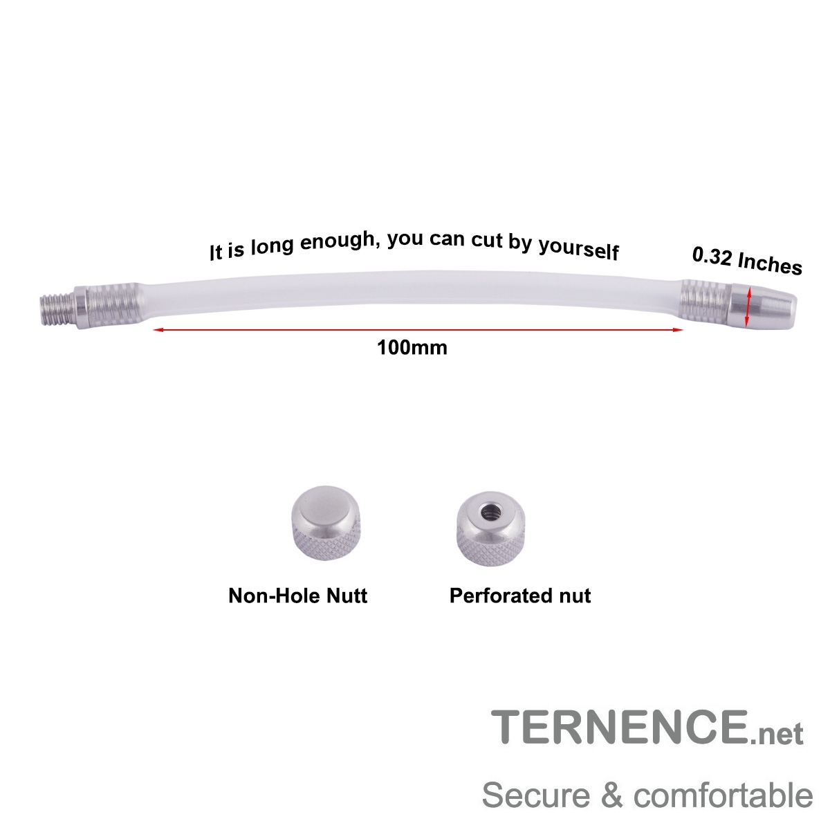 TERNENCE Male Stainless Steel Chastity Cock Cage Accessories Universal 8mm Silicone Tubing with a Perforated nut + a Non-Hole Nutt (Q15)