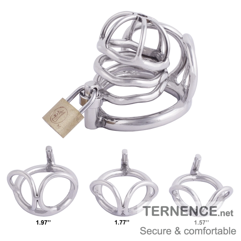 TERNENCE Male Chastity Device Stainless Steel Cock Cage Penis Ring with Padlock for Adult Game Sex Toy