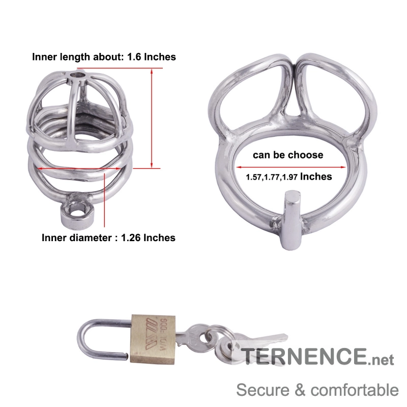 TERNENCE Male Chastity Device Stainless Steel Cock Cage Penis Ring with Padlock for Adult Game Sex Toy