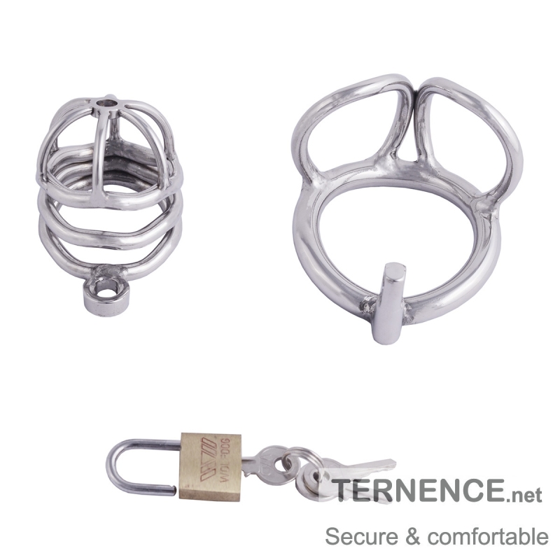 TERNENCE Male Chastity Device Stainless Steel Cock Cage Penis Ring with Padlock for Adult Game Sex Toy