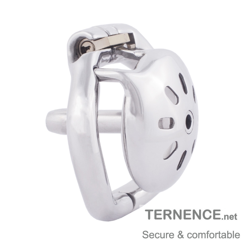 TERNENCE Mens Chastity Cages Ergonomic Design Hinged Ring Short Cage with Steel Urinary Catheter