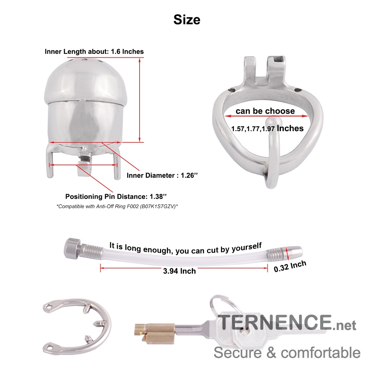 TERNENCE Male Chastity Cage Device Restraint Men Bondage Fetish with Catheter and Anti-Off Ring