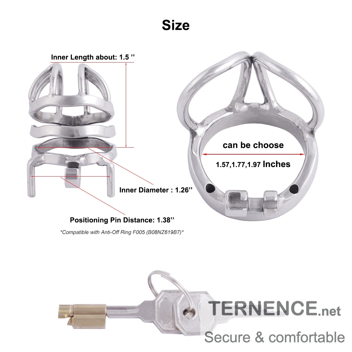 TERNENCE Chastity Cage Steel Stainless Penis cage with Ergonomic Design Splitter Base Ring for Male SM Penis Exercise Sex Toys