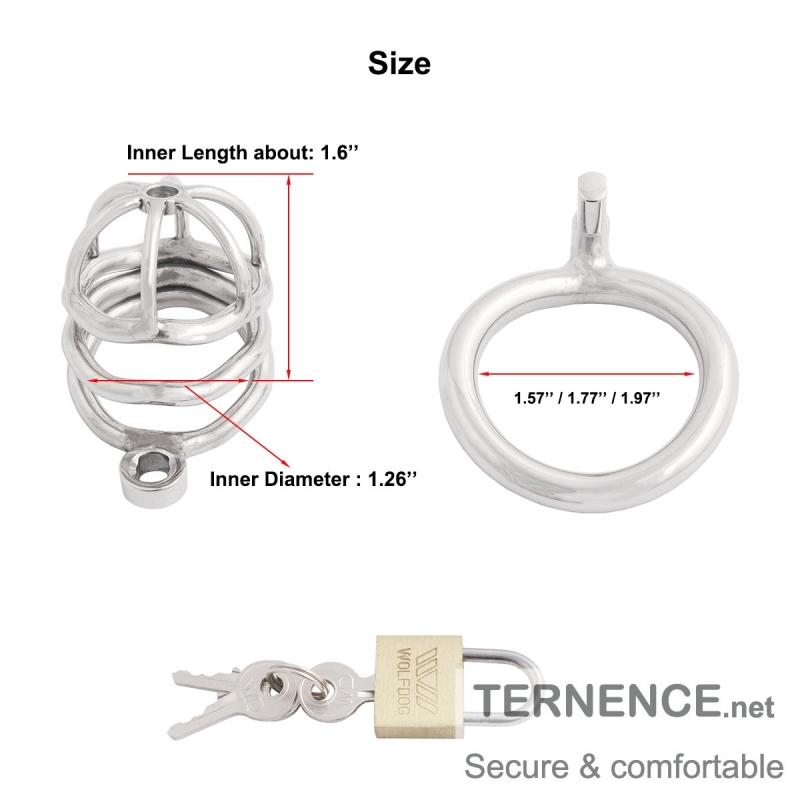 TERNENCE Male Chastity Device Hypoallergenic Stainless Steel Cock Cage Penis Ring Virginity Lock Chastity Belt with Padlock for Adult Game Sex Toy