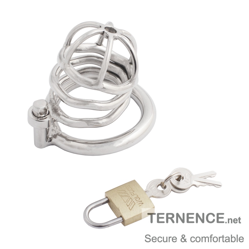 TERNENCE Male Chastity Device Hypoallergenic Stainless Steel Cock Cage Penis Ring Virginity Lock Chastity Belt with Padlock for Adult Game Sex Toy