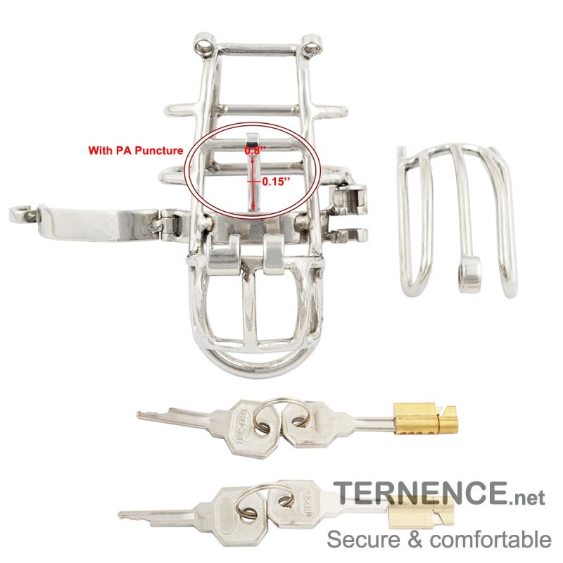 TERNENCE Male Chastity Device Stainless Steel Cock Cage Easy to Wear Male Virginity Lock Chastity Belt with PA Puncture