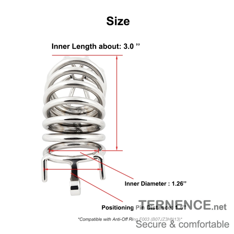 TERNENCE Chastity Device Male Cage Stainless Steel Long Section of The cage for Hinged Ring (only cages do not include rings and locks)