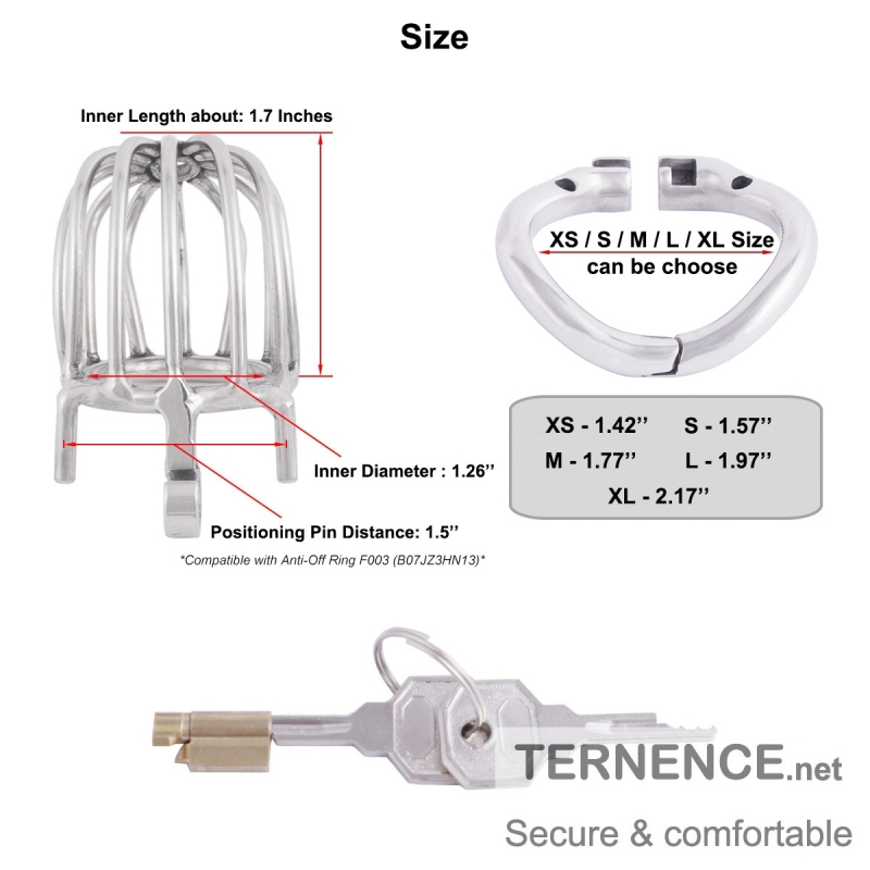 TERNENCE Stainless Steel Chastity Locked Men's Virginity Lock Belt Short Male Cock Cage