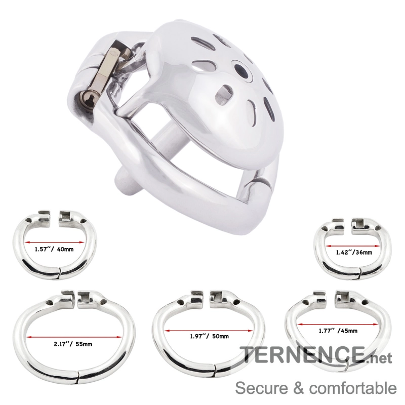 TERNENCE Mens Chastity Cages Ergonomic Design Hinged Ring Short Cage with Steel Urinary Catheter