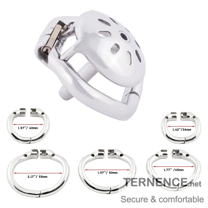 TERNENCE Mens Chastity Cages Hinged Ring Short Cage with Steel Urinary Catheter for Hinged Ring (only cages do not include rings and locks)