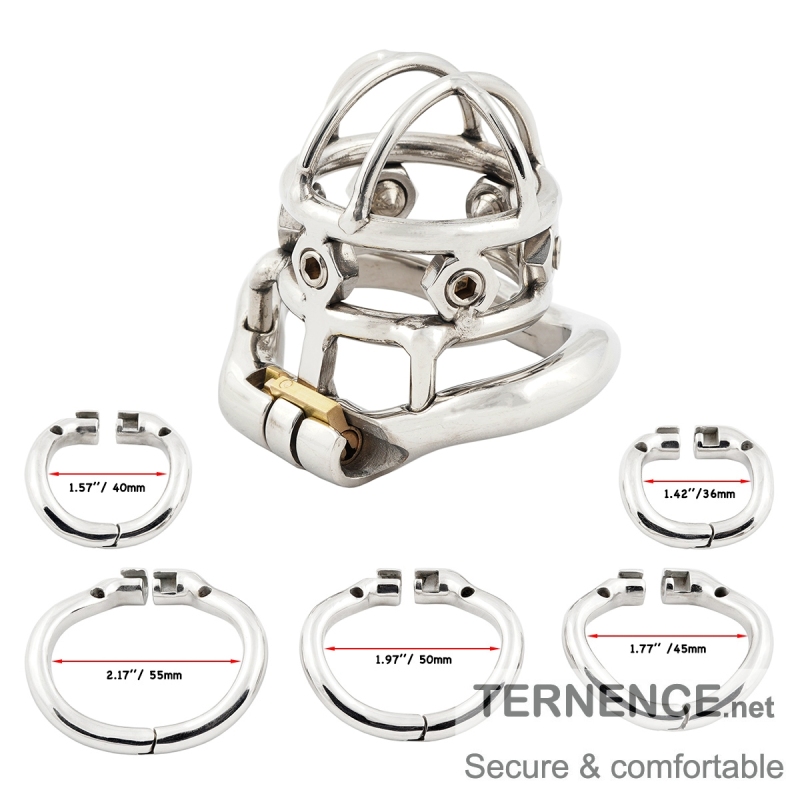 TERNENCE Male Spiked Chastity Device Stainless Steel Cock Cage for Hinged Ring (only cages do not include rings and locks)