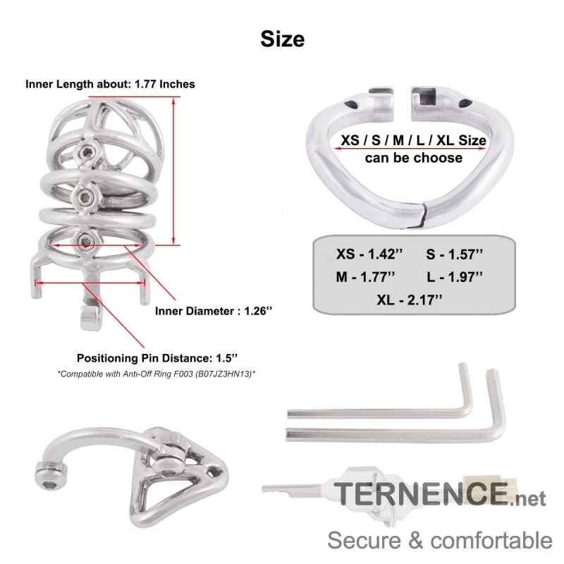 TERNENCE Male Cock Cage Penis Ring Virginity Lock Chastity Belt Adult Game Sex Toy with Separation Hook