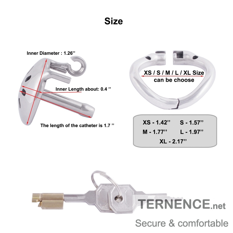 TERNENCE Mens Chastity Cages Ergonomic Design Hinged Ring Short Cage with Steel Urinary Catheter