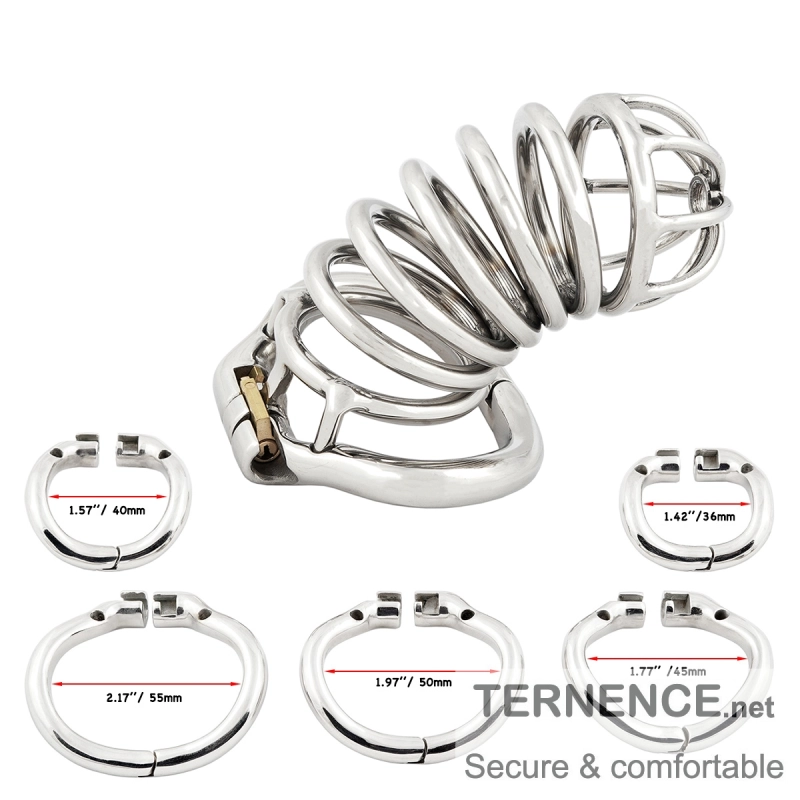 TERNENCE Chastity Device Male Cage Stainless Steel Long Section of The cage for Hinged Ring (only cages do not include rings and locks)