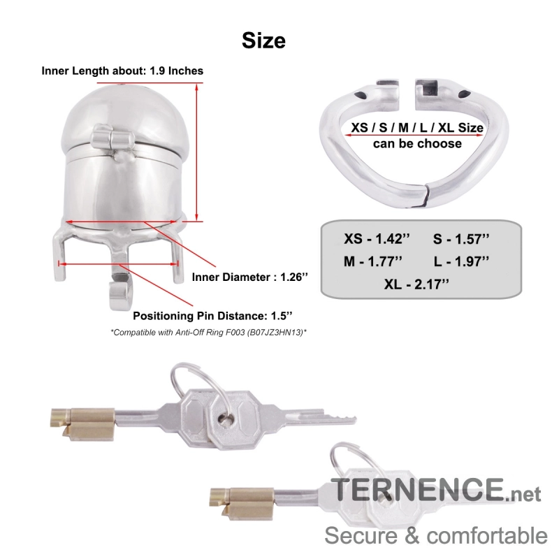 TERNENCE Stainless Steel Male Chastity Device Ergonomic Design Cock Cage with 2 Built-in Locks