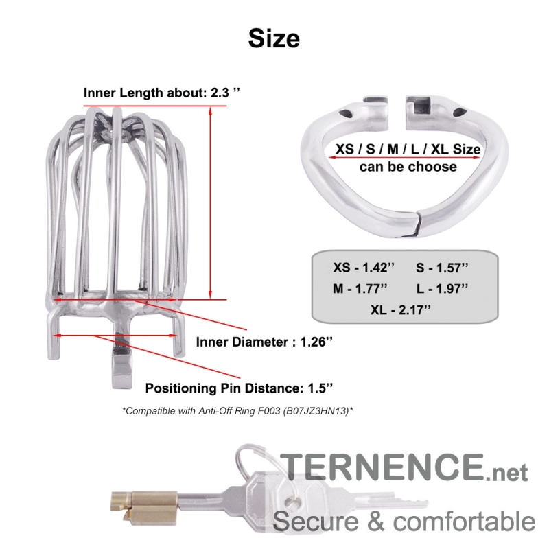 TERNENCE Chastity Locked 304 Stainless Steel Long Section of The cage Men Chastity Lock