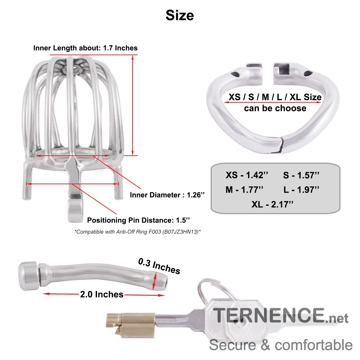 TERNENCE Male Comfortable Chastity Cock Cage SM Penis Exercise Sex Toys with Urethral Tube