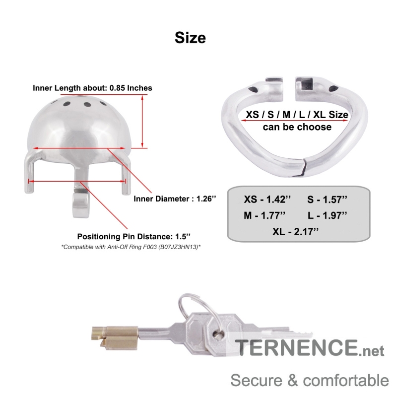 TERNENCE Small Male Chastity Locked Hypoallergenic Stainless Steel Cock Cage