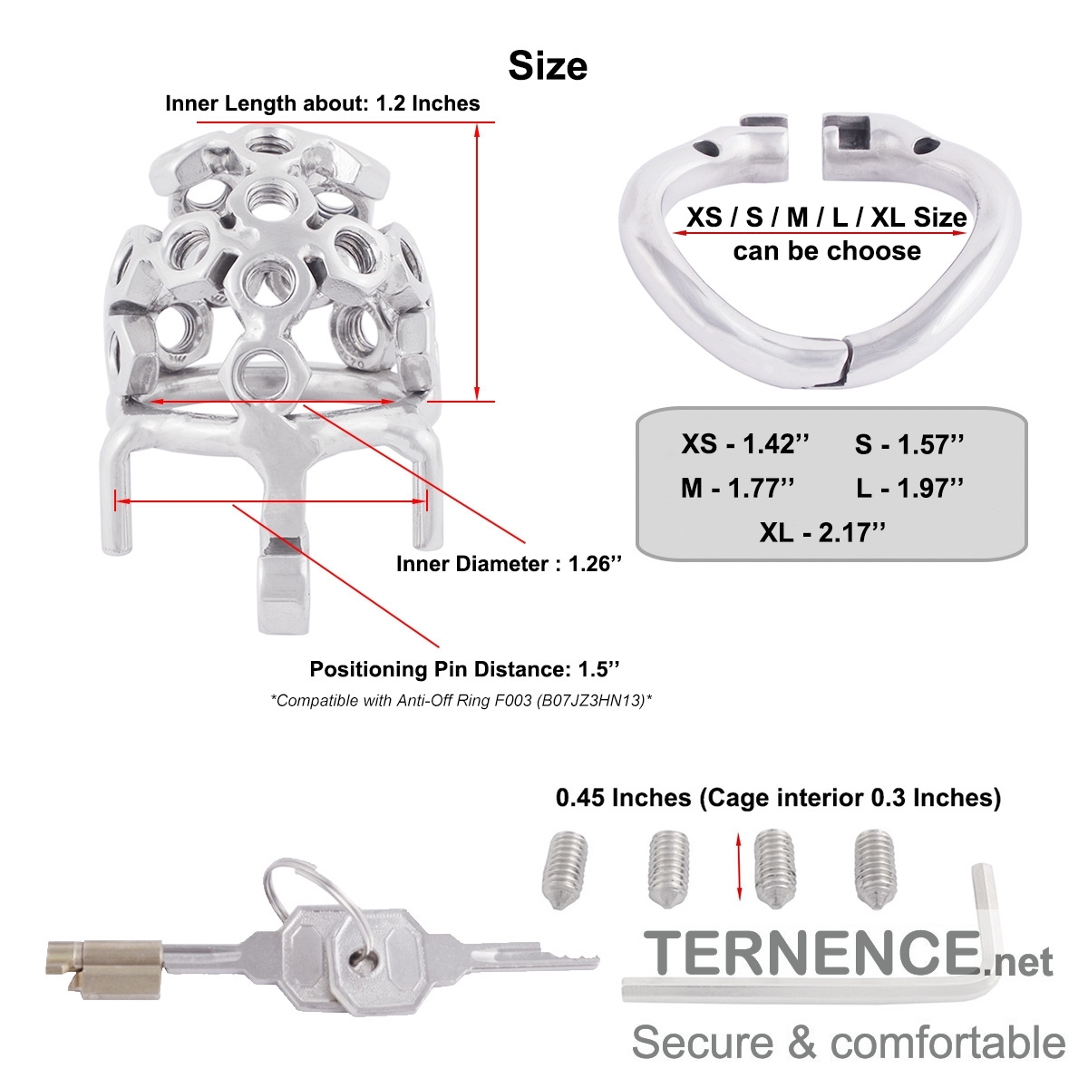 TERNENCE Ergonomic Design Stainless Steel Male Chastity Device Easy to Wear Male Cock Cage