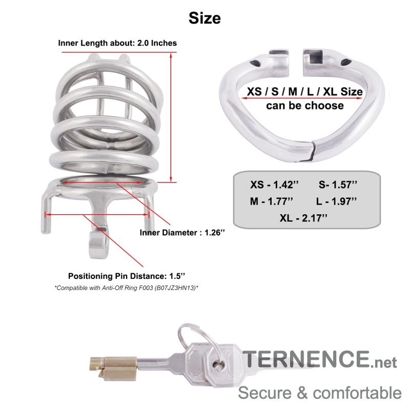 TERNENCE Stainless Chastity Device Male Ergonomic Design Long Cock Cage