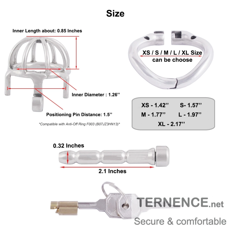 TERNENCE Chastity Locked Small Male Ergonomic Design Cock Cage with Urethral Tube