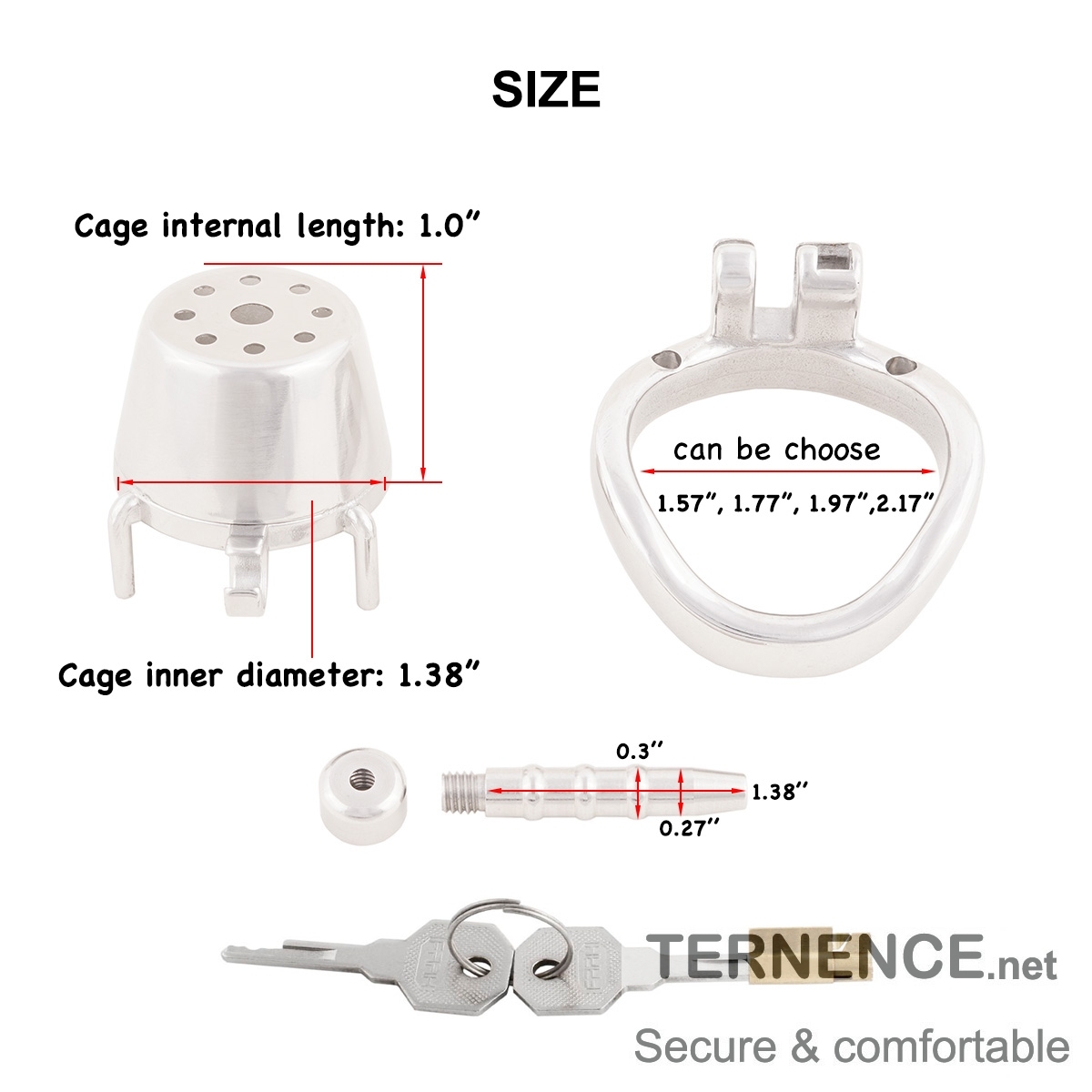 Small Male Chastity Device Stainless Steel Ergonomic Design Cock Cage Sex Toy Ring with Catheter