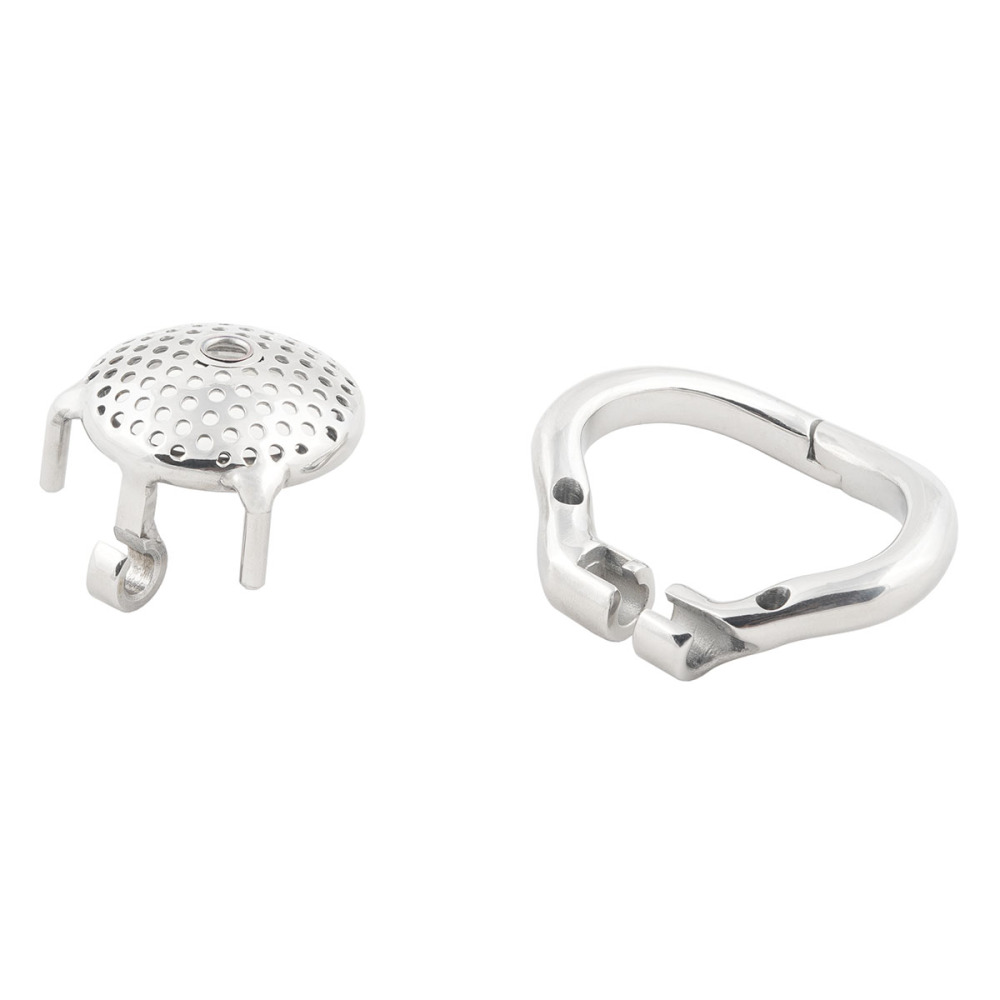 TERNENCE Super Small Cock Cage Male Flat Chastity Device Steel Stainless Virginity Lock Belt for Hinged Ring (only cages do not include rings and locks)