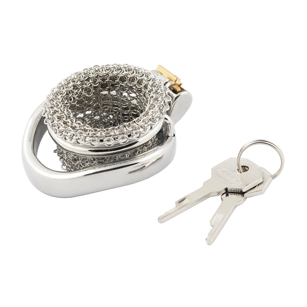Stainless Steel Gauze Male Chastity Cage Metal Chastity Locks Comfortable Soft Cock Cage Easy to Wear Men's Virginity Lock - M Cage Length 2.6''