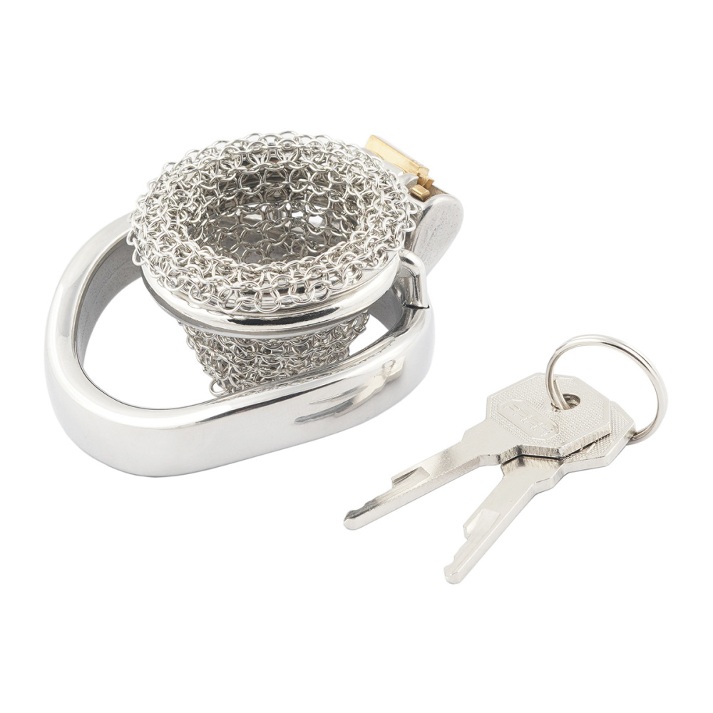 Stainless Steel Gauze Male Chastity Cage Metal Chastity Locks Comfortable Soft Cock Cage Easy to Wear Men's Virginity Lock - S Cage Length 1.8''