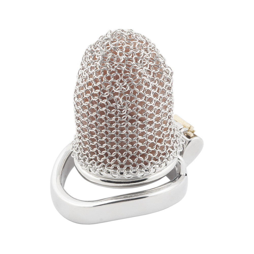 Stainless Steel Gauze Male Chastity Cage Metal Chastity Locks Comfortable Soft Cock Cage Easy to Wear Men's Virginity Lock - M Cage Length 2.6''