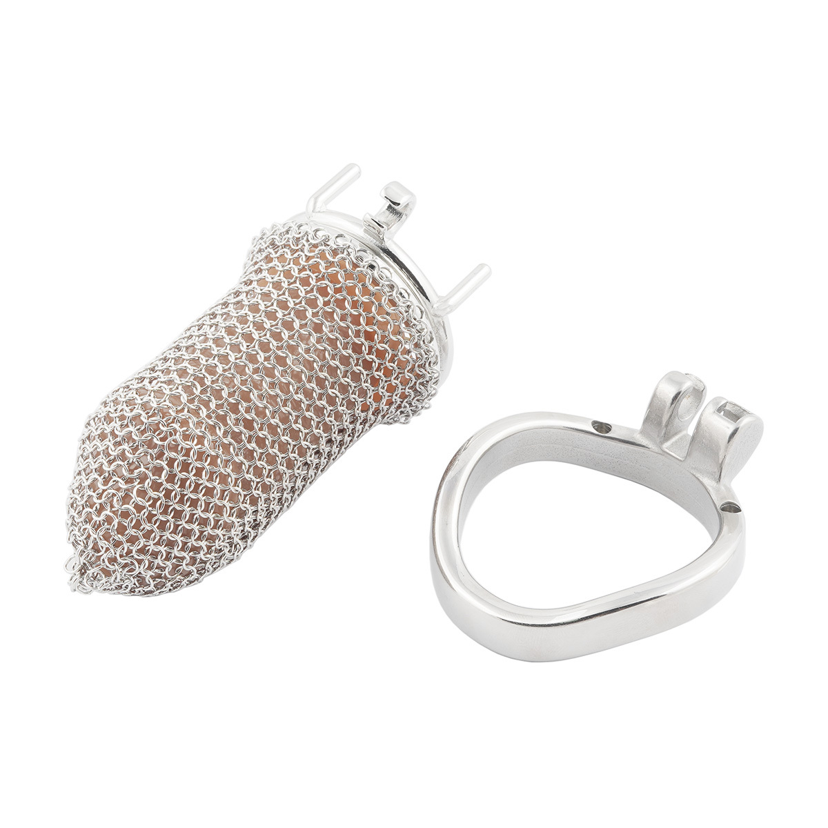 Stainless Steel Gauze Male Chastity Cage Metal Chastity Locks Comfortable Soft Cock Cage Easy to Wear Men's Virginity Lock - L Cage Length 3.4''