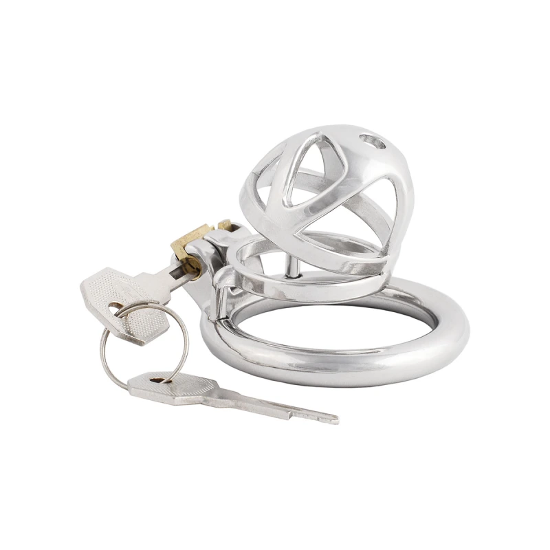 Men's Chastity Device Stainless Steel Vīrginity Lock Short Male Abstinence Devices Penis Cage Prevent Erection Toy (only cages do not include rings and locks)