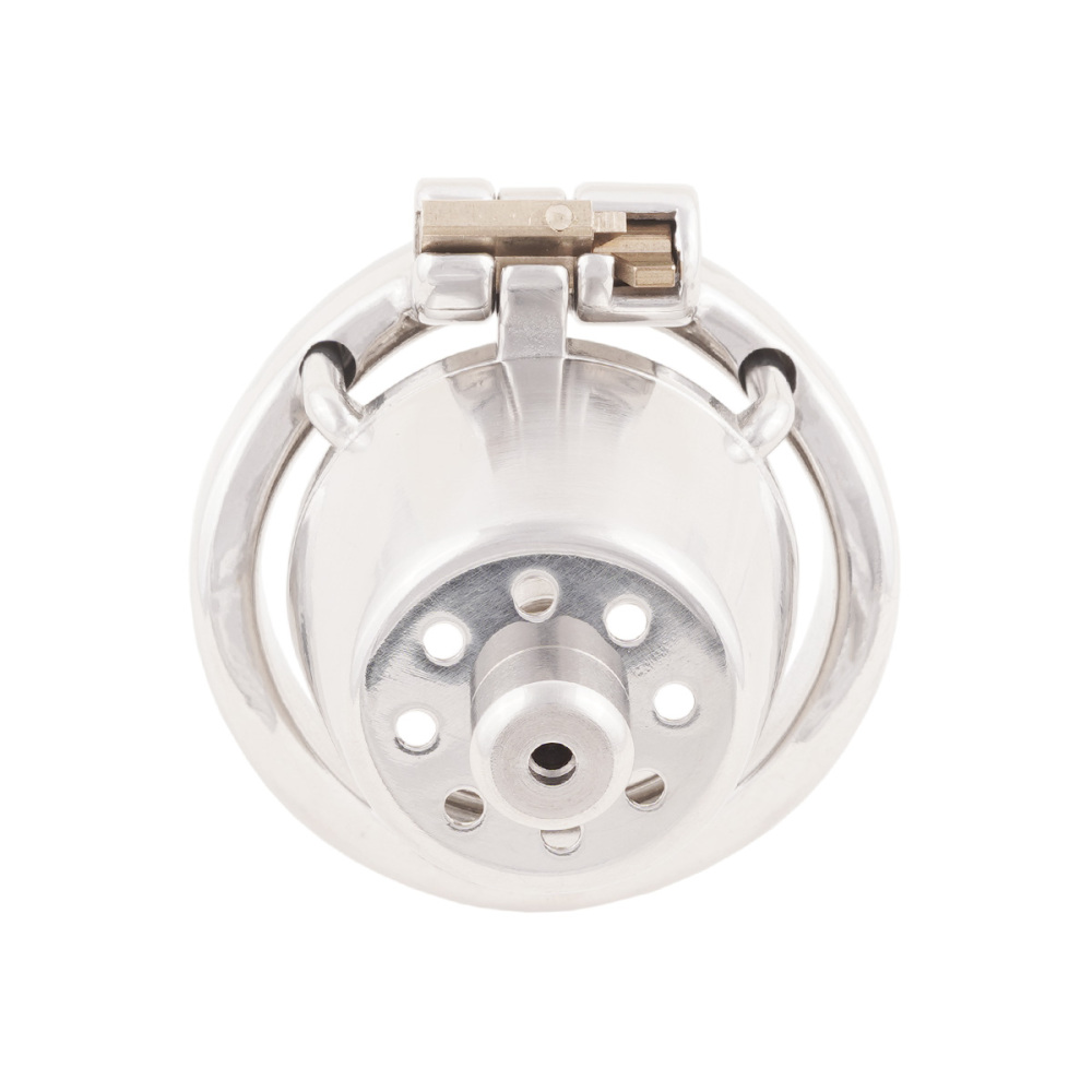 Small Male Chastity Device Stainless Steel Ergonomic Design Cock Cage Sex Toy Ring with Catheter (Not include rings and locks)