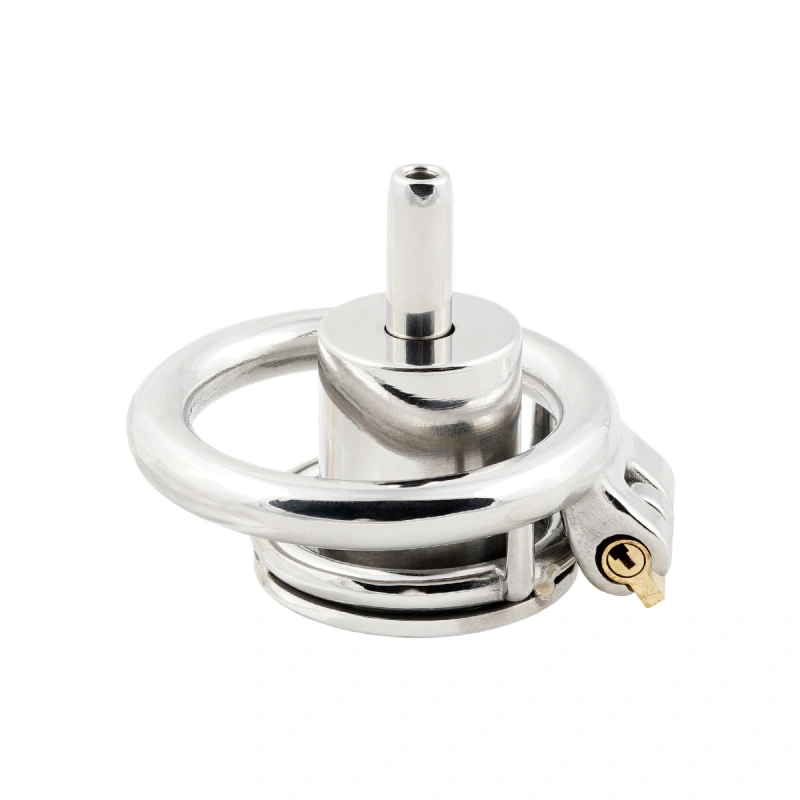 Negative Flat Extreme Small Male Chastity Device with Catheter Stainless Steel Contrary Cock Cage for Men SM Penis Exercise Sex Toys (Not include rings and locks)