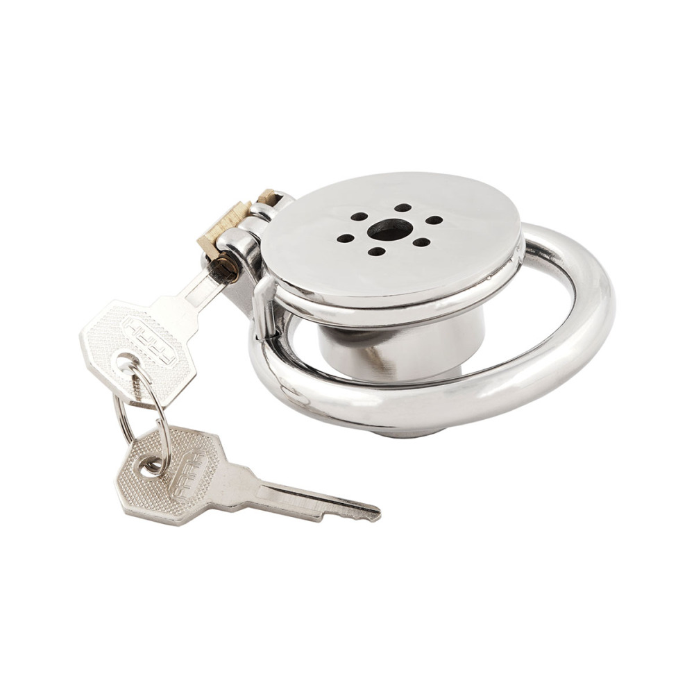 Negative Flat Extreme Men's Chastity cage with Catheter Small Stainless Steel Contrary casity cage for SM Penis Exercise Sex Toys (Not include rings and locks)