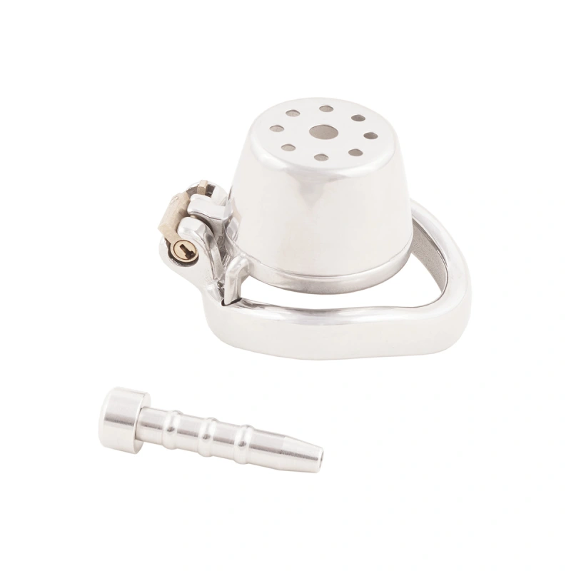 Small Male Chastity Device Stainless Steel Ergonomic Design Cock Cage Sex Toy Ring with Catheter (Not include rings and locks)