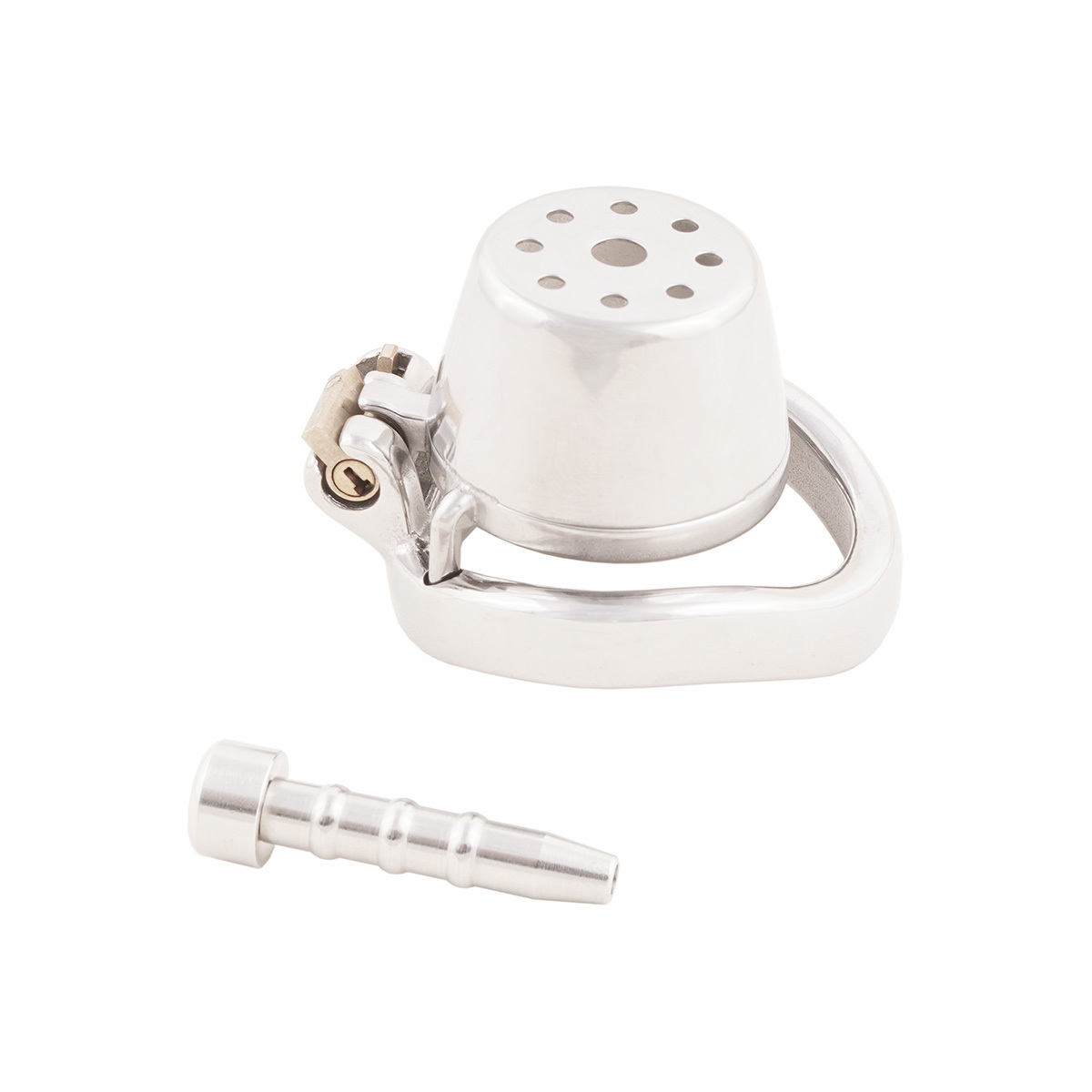 Small Male Chastity Device Stainless Steel Ergonomic Design Cock Cage Sex Toy Ring with Catheter (Not include rings and locks)