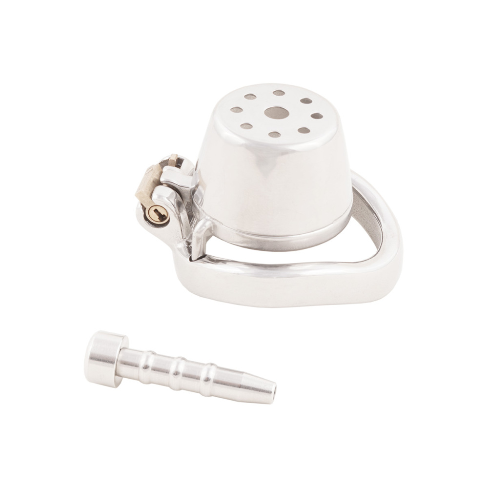 Small Male Chastity Device Stainless Steel Ergonomic Design Cock Cage Sex Toy Ring with Catheter (Not include rings and locks)