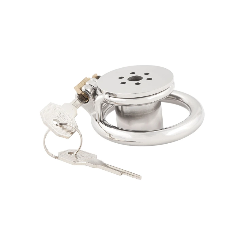 Negative Flat Extreme Small Male Chastity Device with Catheter Stainless Steel Contrary Cock Cage for Men SM Penis Exercise Sex Toys (Not include rings and locks)