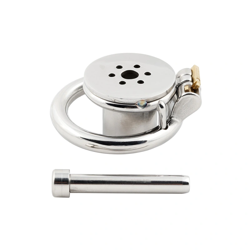 Negative Flat Extreme Small Male Chastity Device with Catheter Stainless Steel Contrary Cock Cage for Men SM Penis Exercise Sex Toys (Not include rings and locks)